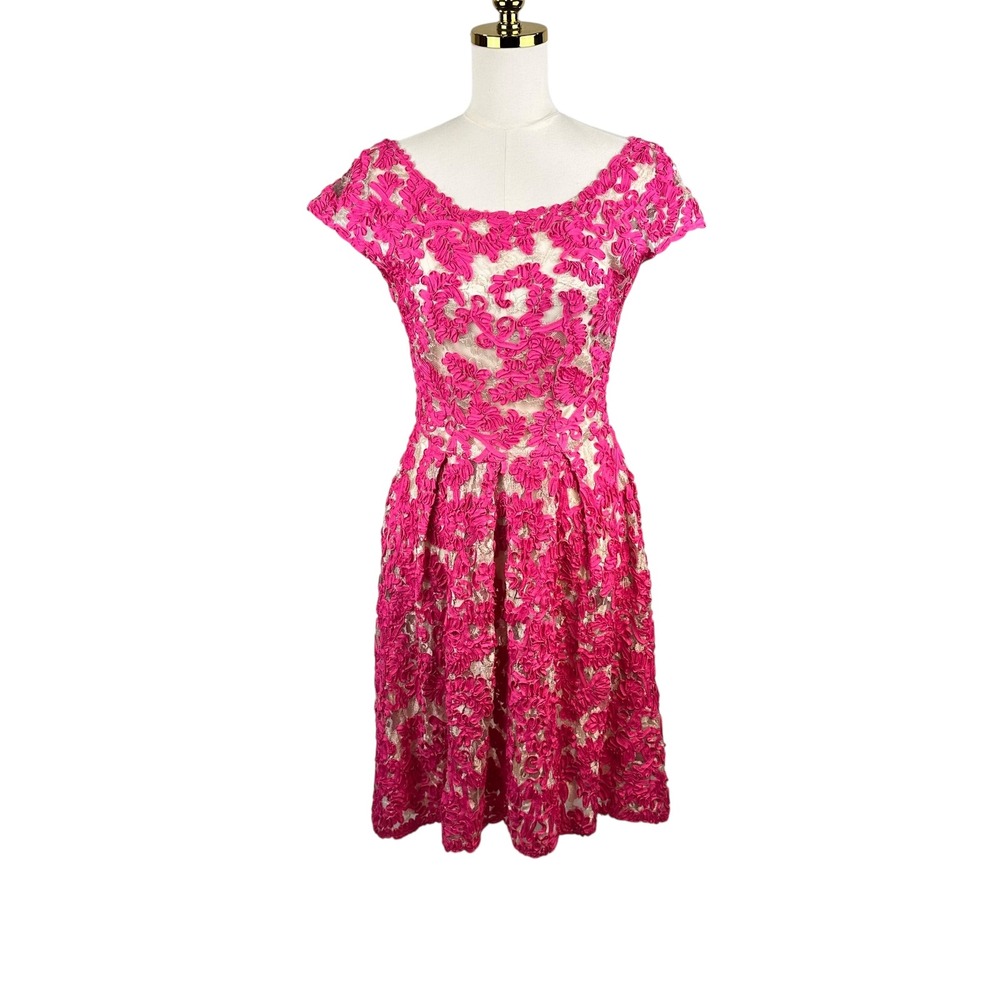 Anthropologie Yoana Baraschi Jardim Pink Ribbon Soutache Lace Vintage Dress Sz 6